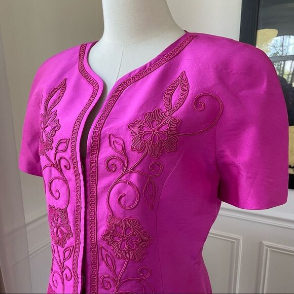 Vintage Constance Saunders Silk Jacket Wrap Skirt Raspberry 10 - Picture 4 of 12